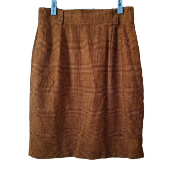 VINTAGE German Wool Pencil Plaid Skirt Size 38 Houndstooth Tweed Prep - Picture 1 of 10